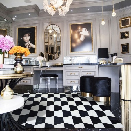 Alfombra piel de vaca MERENGUE trama trapecio azul - varios tamaños