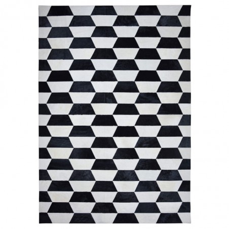 Alfombra piel de vaca MERENGUE trama trapecio negro - varios tamaños