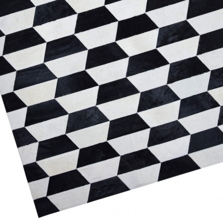 Alfombra piel de vaca MERENGUE trama trapecio negro - varios tamaños