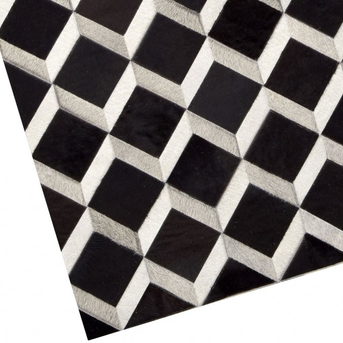 Alfombra piel de vaca MERENGUE cuadros negro - varios tamaños