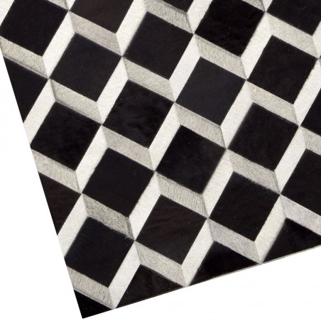 Alfombra piel de vaca MERENGUE cuadros negro - varios tamaños