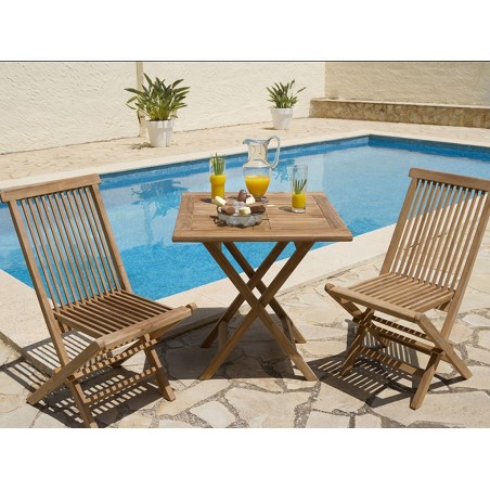 Mesa cuadrada + 2 sillas teca - 70x70x77h