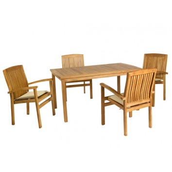 Mesa de teca con 4 sillones - 150x90x75h
