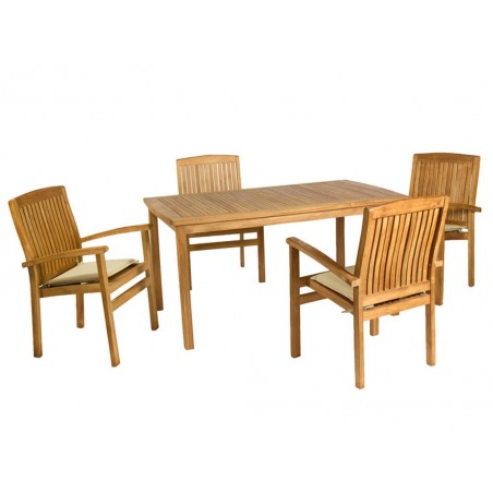 Mesa de teca con 4 sillones - 150x90x75h