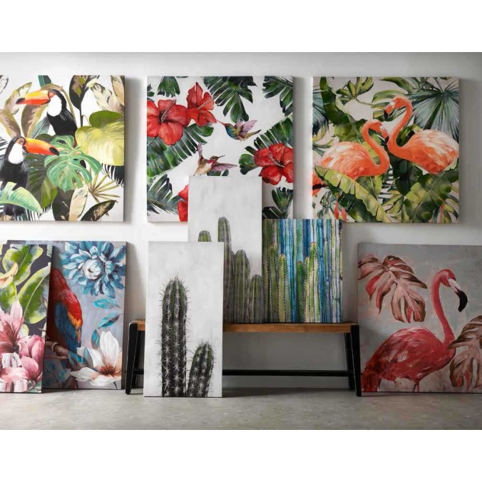 Lienzo flamencos impreso y retocado a mano - 100x100x3cm