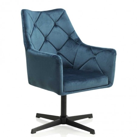 Sillón vintage giratorio en terciopelo azul 67x68x99h