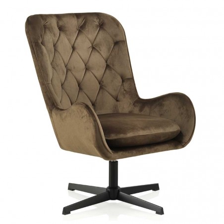 Sillón vintage giratorio en terciopelo marrón 70x84x100h