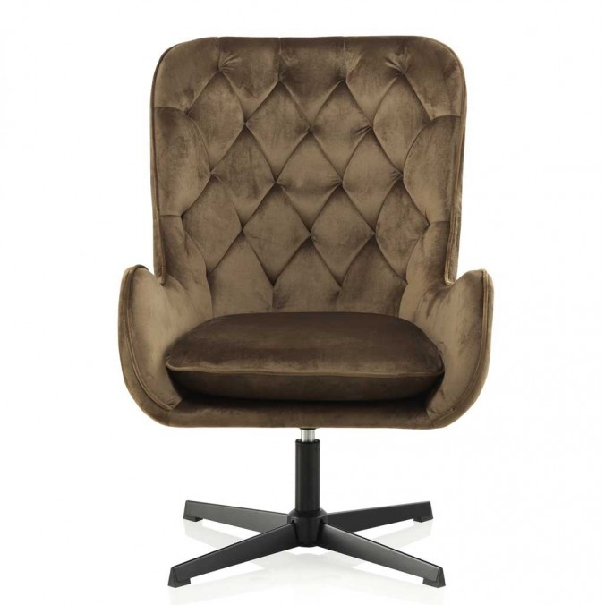 Sillón vintage giratorio en terciopelo marrón 70x84x100h