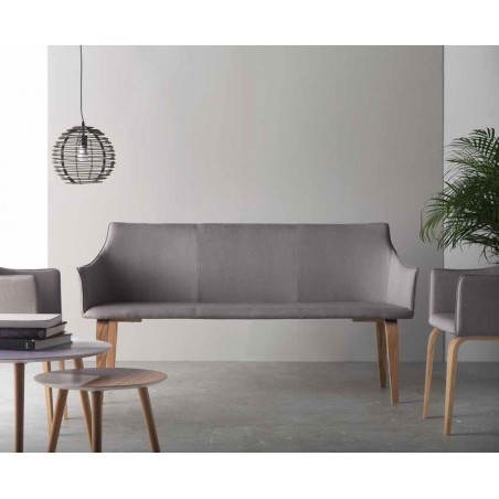 Banco tapizado patas roble 165x55x86h