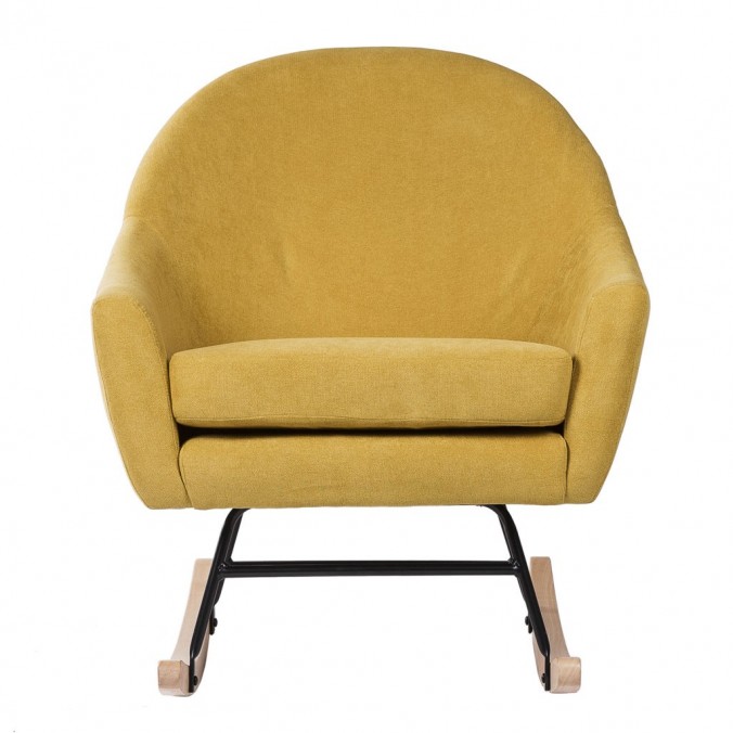 Mecedora Mostaza con patines madera 76x91x87h