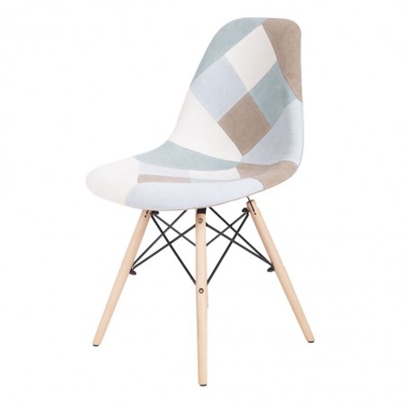 Silla Patchwork azul patas de haya 47x55x82h