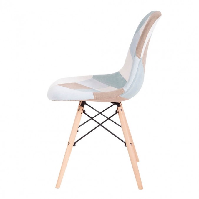 Silla Patchwork azul patas de haya 47x55x82h