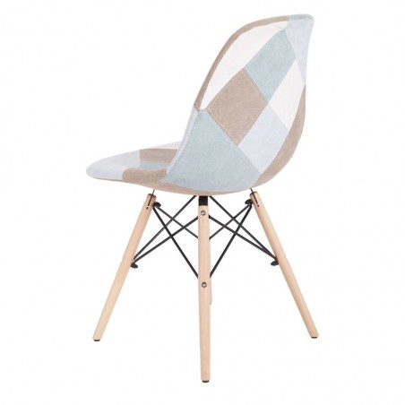 Silla Patchwork azul patas de haya 47x55x82h