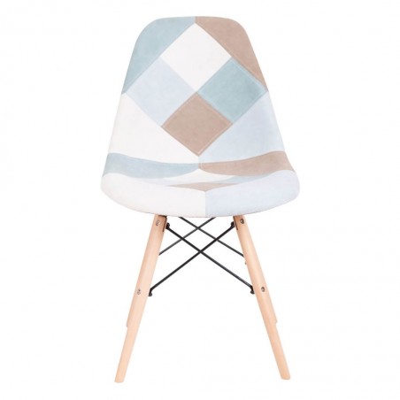 Silla Patchwork azul patas de haya 47x55x82h