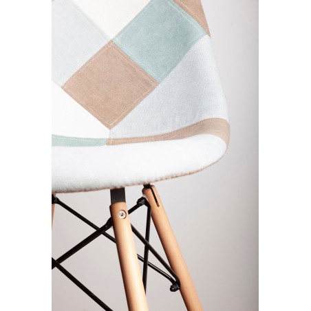 Silla Patchwork azul patas de haya 47x55x82h