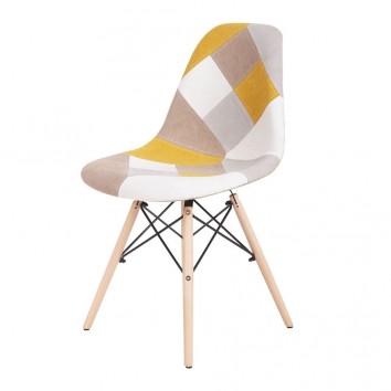 Silla Patchwork mostaza patas de haya 47x55x82h