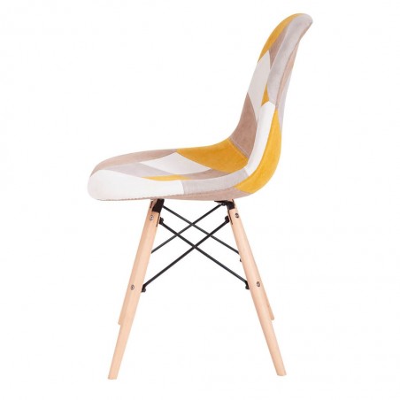 Silla Patchwork mostaza patas de haya 47x55x82h
