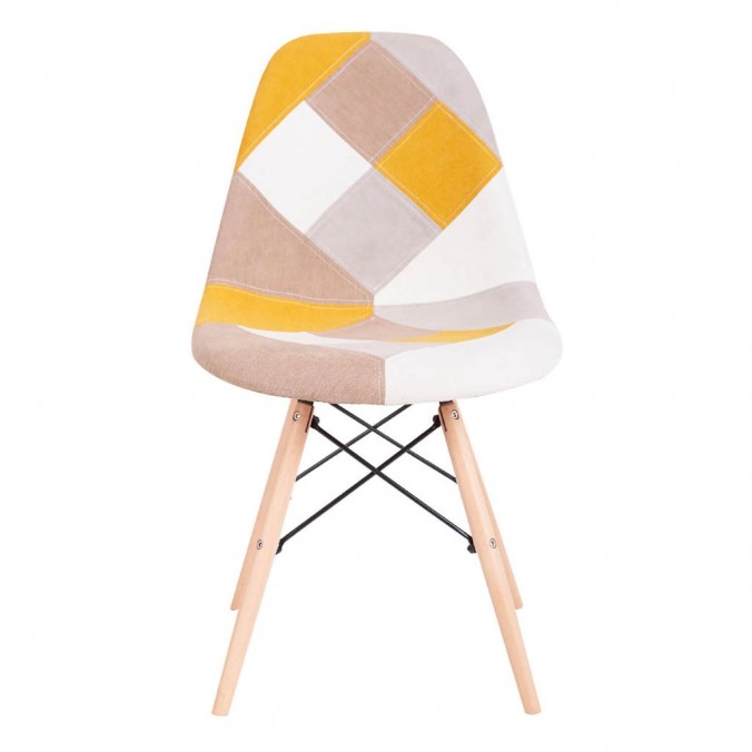 Silla Patchwork mostaza patas de haya 47x55x82h