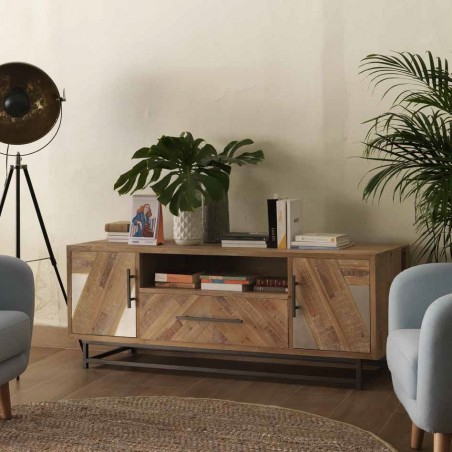 Mueble TV estilo industrial 80x25x90h abeto y hierro