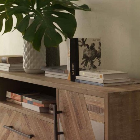 Mueble TV estilo industrial 80x25x90h abeto y hierro