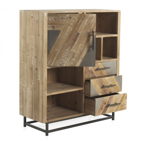 Aparador-libreria estilo industrial 100x43x117h abeto y hierro