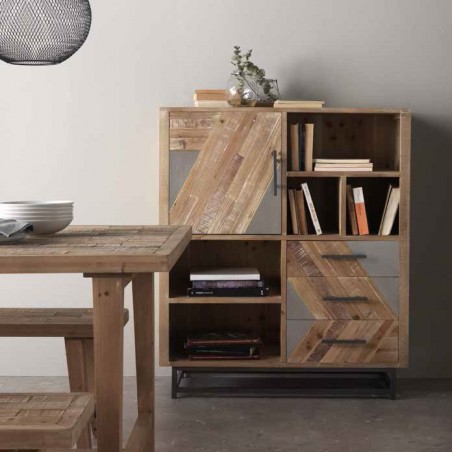 Aparador-libreria estilo industrial 100x43x117h abeto y hierro