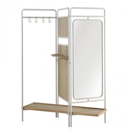Mueble perchero-vestidor hierro y madera 150x38x179h