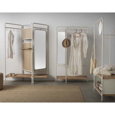 Mueble perchero-vestidor hierro y madera 150x38x179h