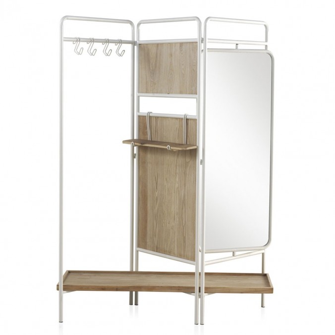 Mueble perchero-vestidor hierro y madera 150x38x179h