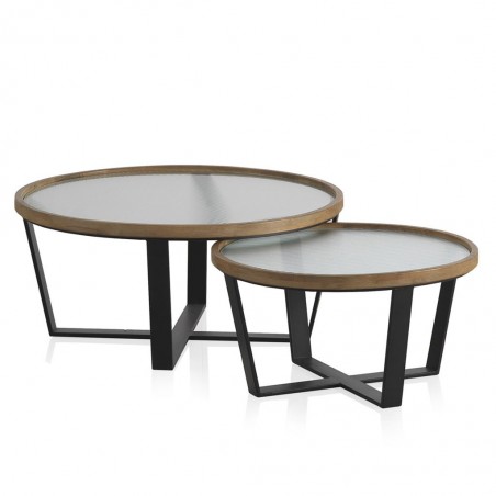 Set 2 mesas auxiliares 60 y 80cm superficie cristal