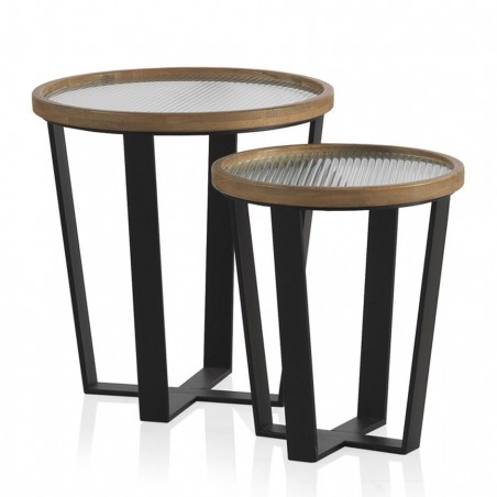 Set 2 mesas auxiliares 40 y 50cm superficie cristal