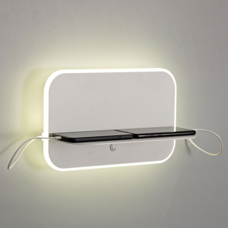 Aplique pared blanco LED con repisa y USB