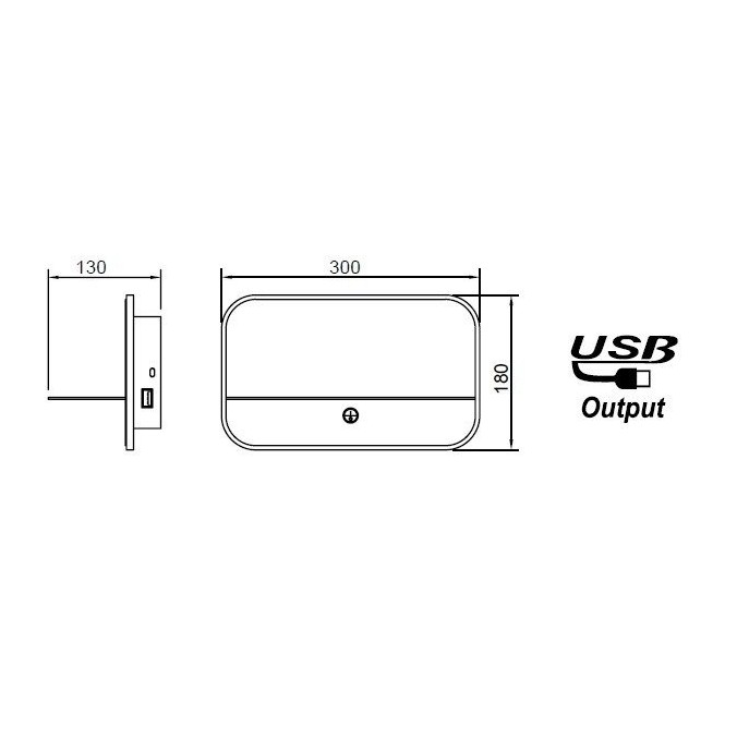 Aplique pared negro LED con repisa y USB