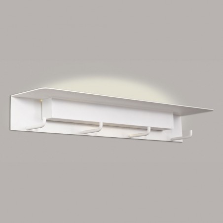 Aplique de pared-percha blanco con luz LED y repisa