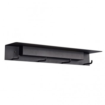 Aplique de pared-percha negro con luz LED y repisa