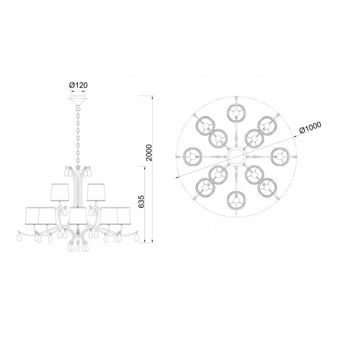 Lámpara de techo estilo clásico cromo 12 luces