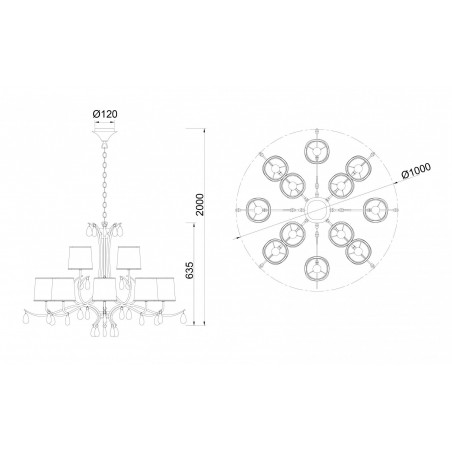 Lámpara de techo estilo clásico cromo 12 luces