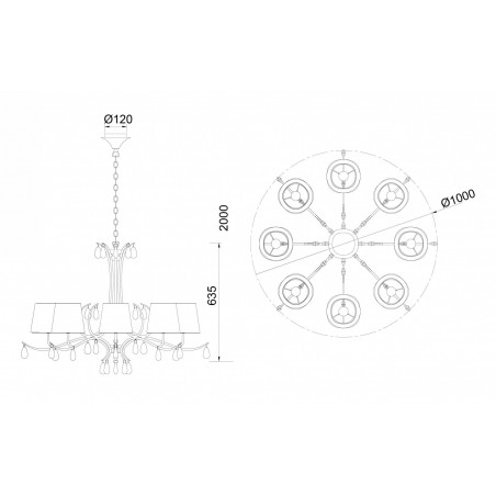 Lámpara de techo estilo clásico cromo 8 luces