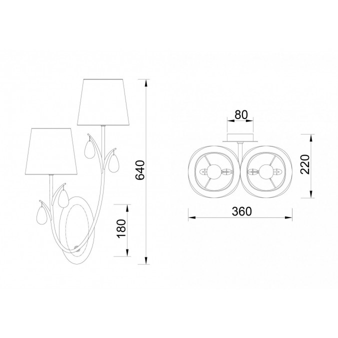 Aplique de pared clásico dorado 2 luces