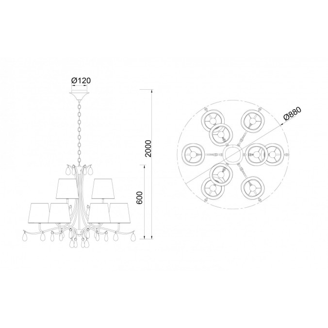 Lámpara de techo estilo clásico dorado 9 luces