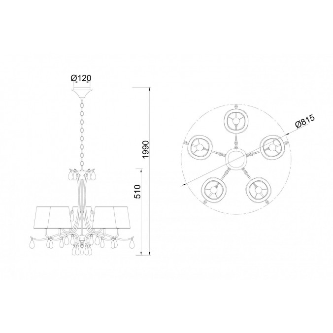 Lámpara de techo estilo clásico dorado 5 luces Lámpara de techo estilo clásico dorado 5 luces