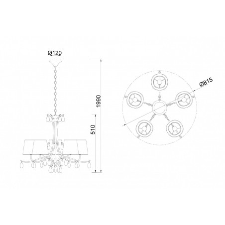 Lámpara de techo estilo clásico dorado 5 luces