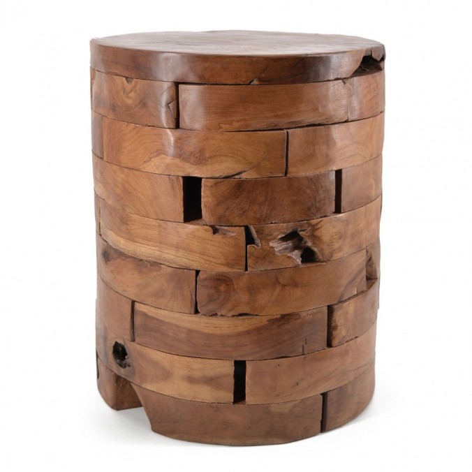 Taburete madera teca estilo étnico - 35x35x45h
