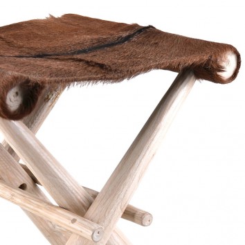 Taburete plegable teca y piel - 47x40x45h 2