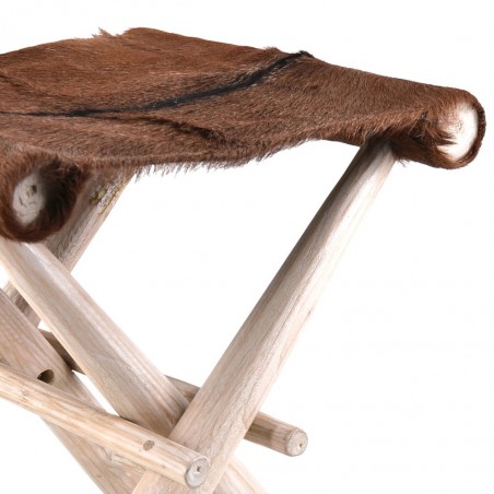 Taburete plegable teca y piel - 47x40x45h