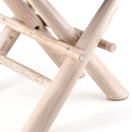 Taburete plegable teca y piel - 47x40x45h