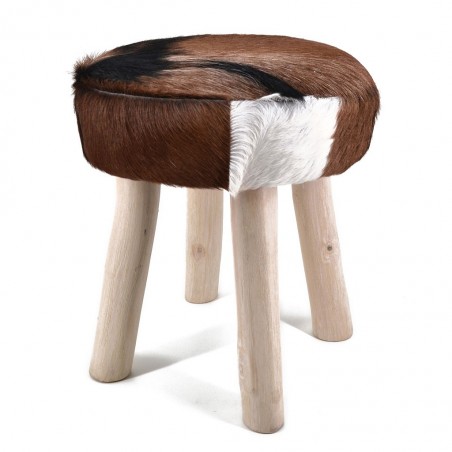 Taburete redondo piel de cabra - 38x38x45h