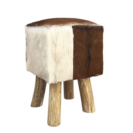Taburete cuadrado piel de cabra - 30x30x45h