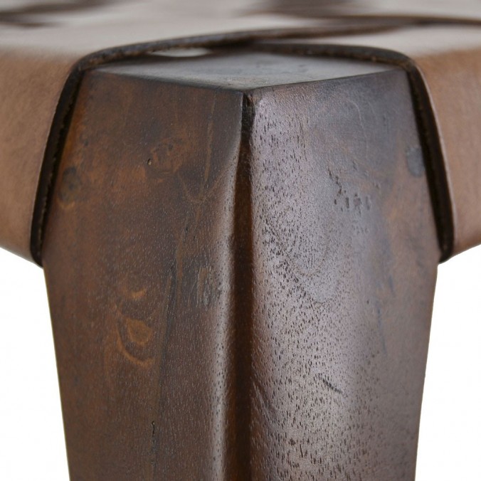 Taburete de teca asiento piel trenzada - 45x45x45h