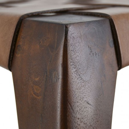 Taburete de teca asiento piel trenzada - 45x45x45h